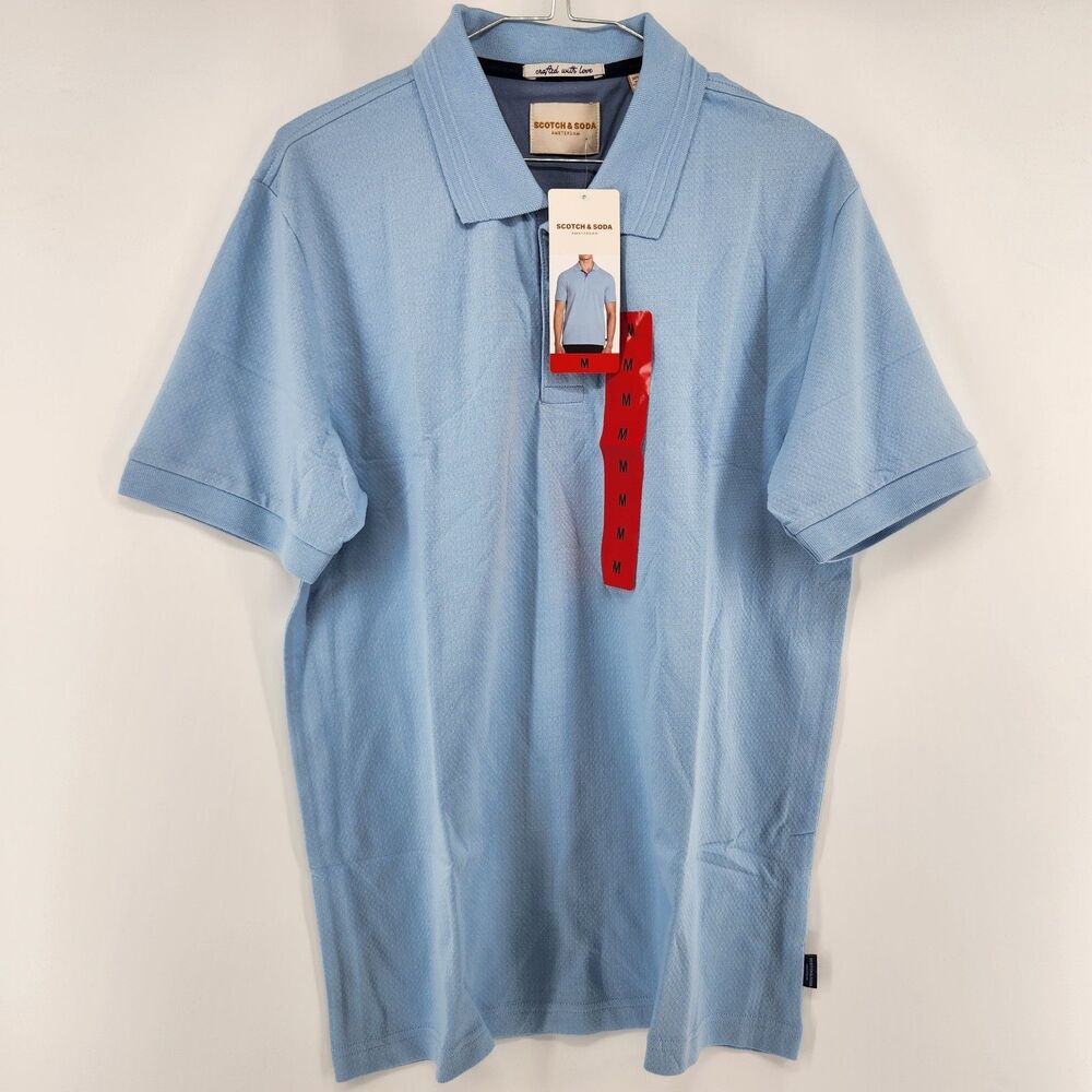 SCOTCH & SODA Men's Medium Blue Short Sleeve Collared Polo Shirt NWT